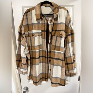 NWOT Brown/Tan Plaid Button Down Jacket Shacket Plus Size 4XL